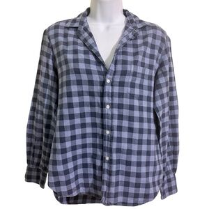 Frank & Eileen Navy/Periwinkle Plaid Button Up Curved Hem Cotton Flannel - XXS